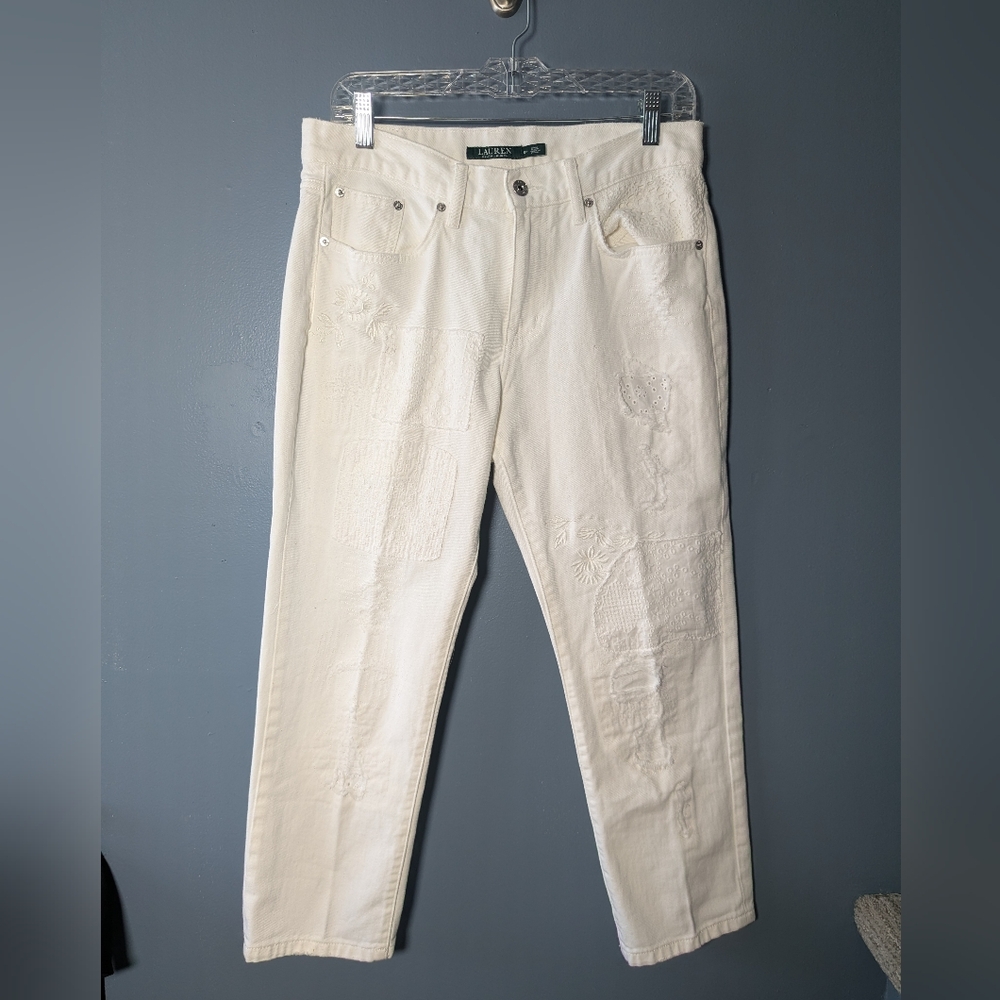 Lauren Ralph Lauren White Eyelet Patch Denim Jeans Women's 6P